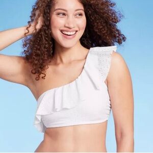 Kona Sol Medium One-Shoulder White Ruffle Top Swim Top New With Tags